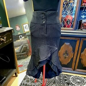 Chic Black Pinstripe High-Low Skirt